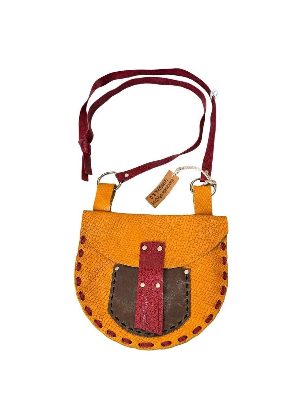 Handmade Stitched Snake Print Leather Crossbody Shoulder Bag NWT